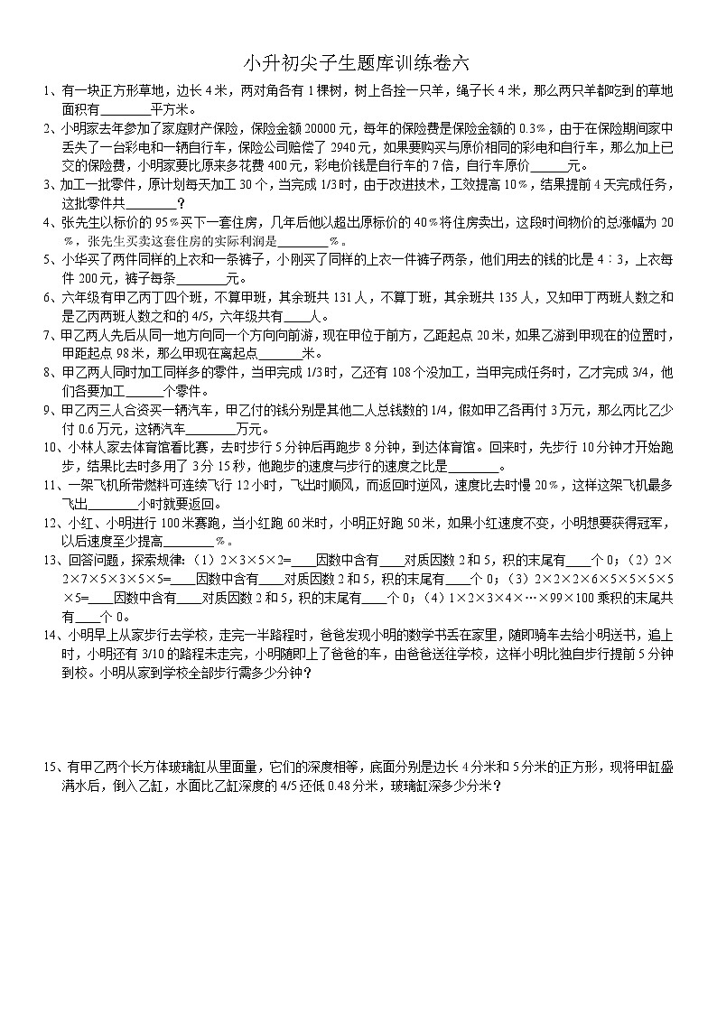 小升初题库训练卷六第1页
