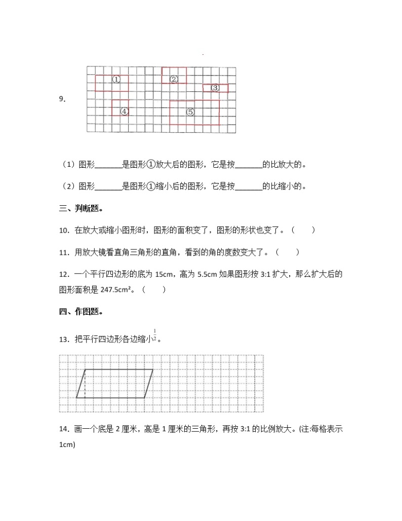 苏教版六年级数学下册试题-4.1 图形的放大和缩小 同步练习（含答案）02