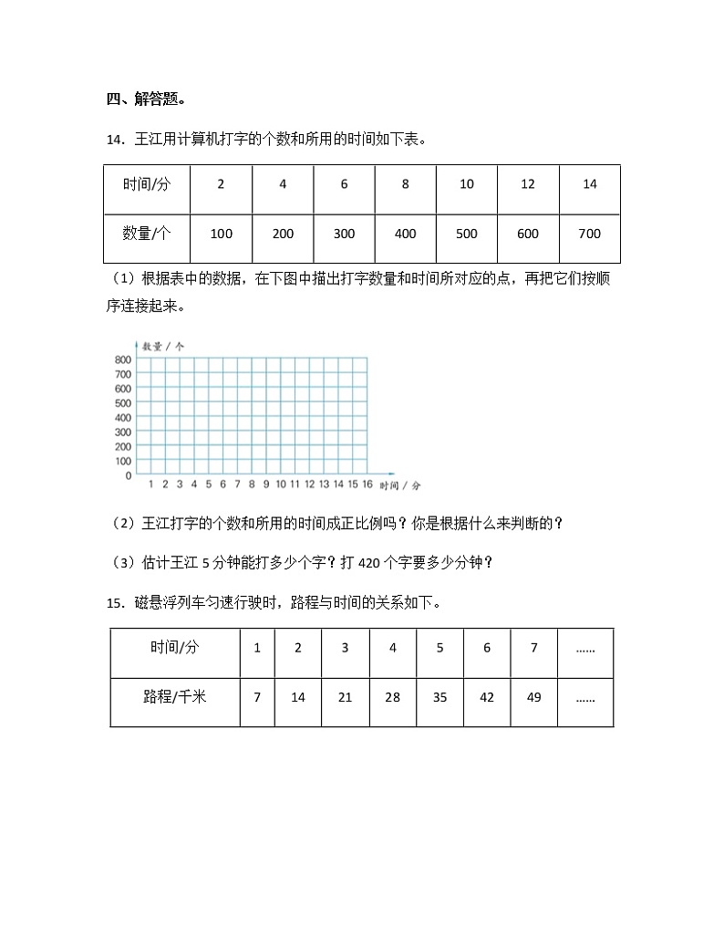 苏教版六年级数学下册试题-6.1 认识成正比例的量 同步练习(含答案)03