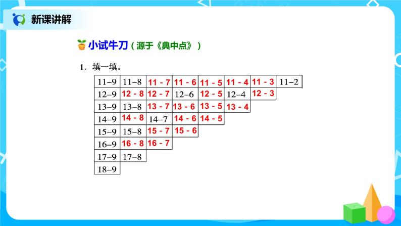 北师版小学数学一年级下册1.7《做个减法表》课件教案07