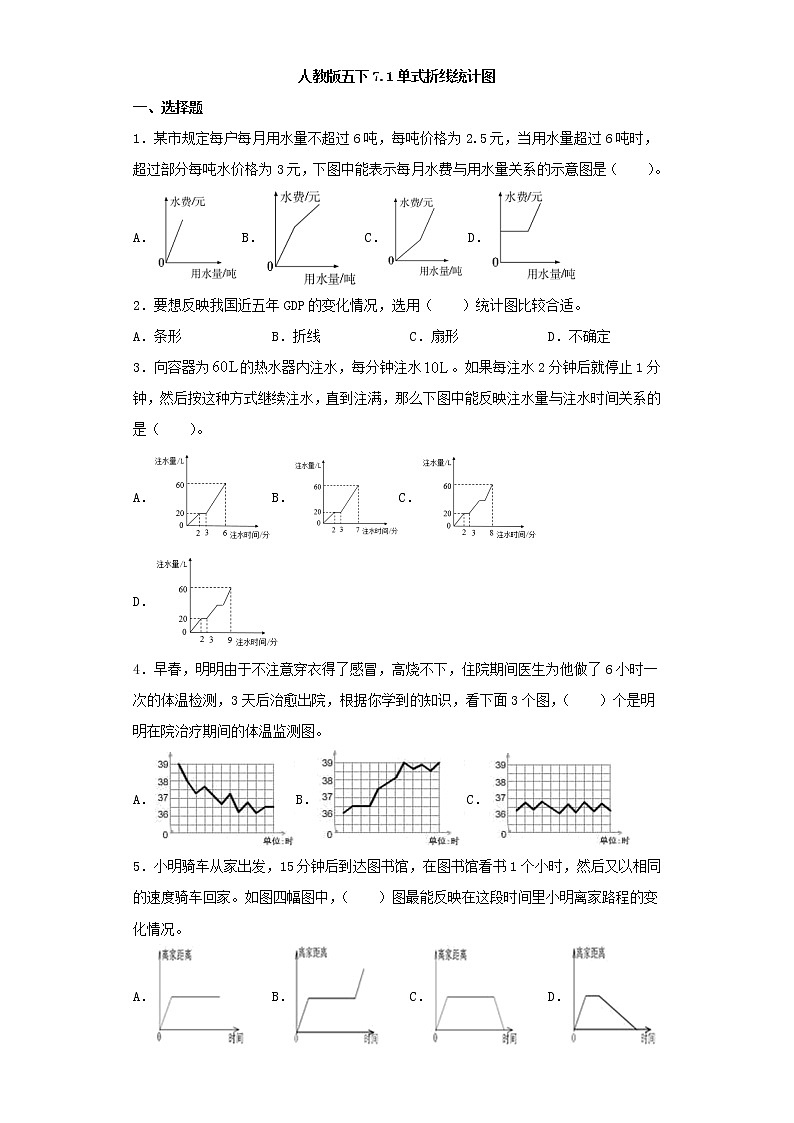 人教版五下7.1单式折线统计图练习题01