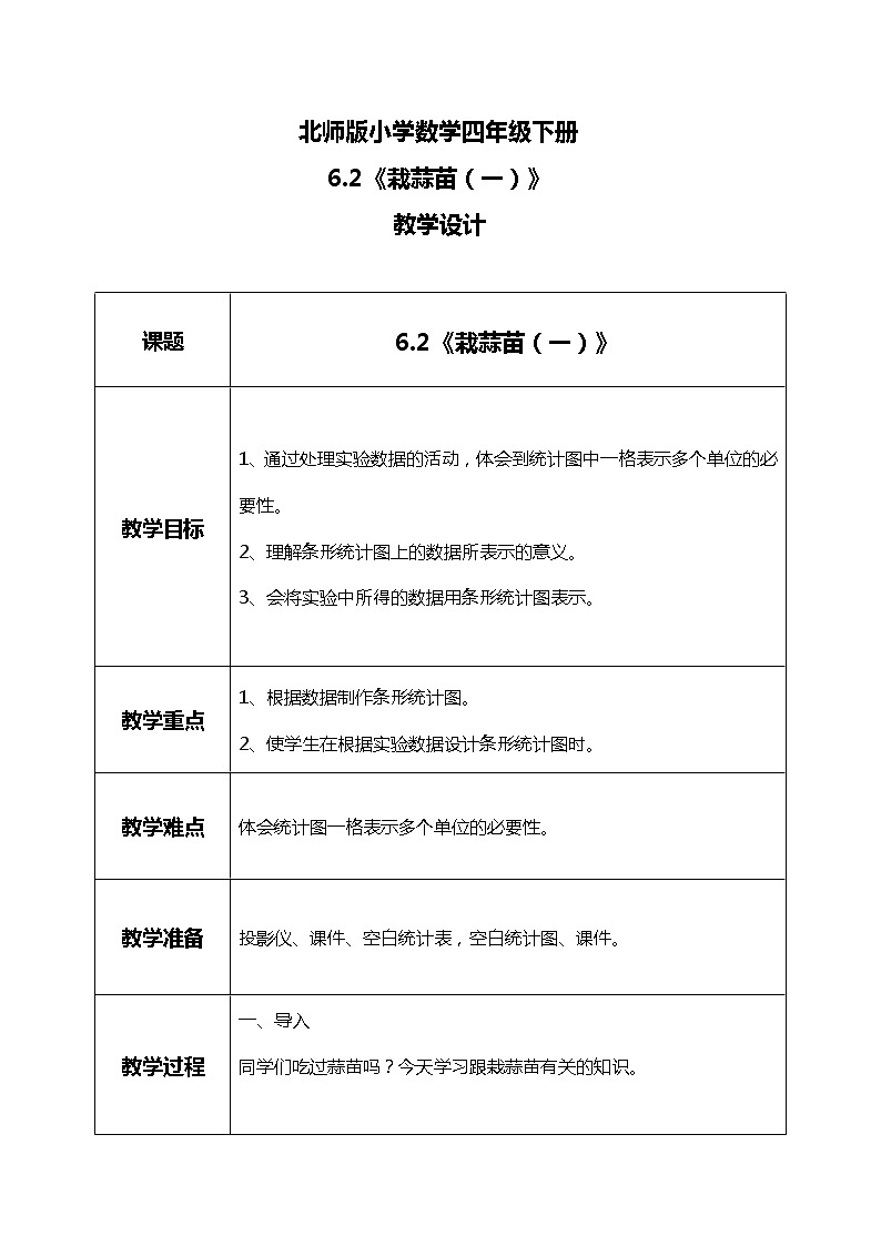 北师版小学数学四年级下册6.2《栽蒜苗(一)》课件+教案01