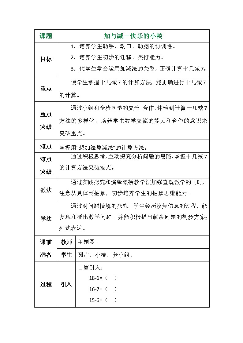 加与减-快乐的小鸭教案第1页