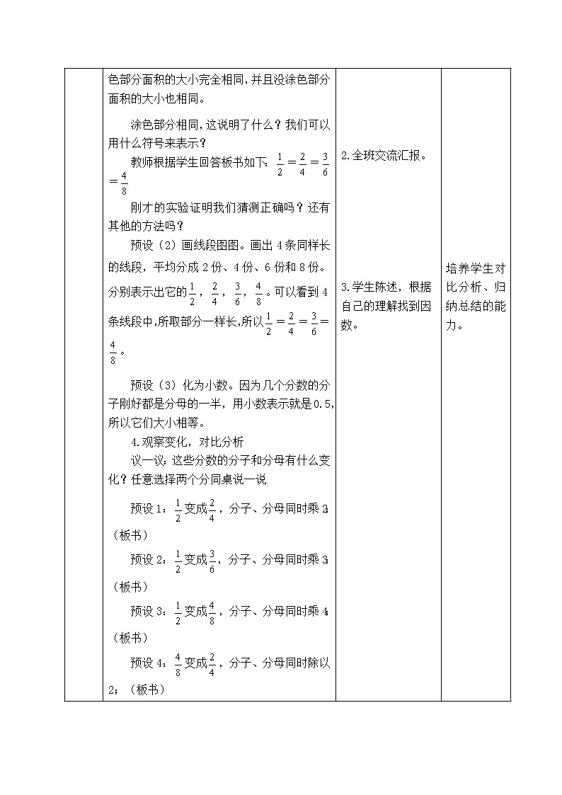 西师版五年级下册数学《2.4.1 分数的基本性质》表格式教案02