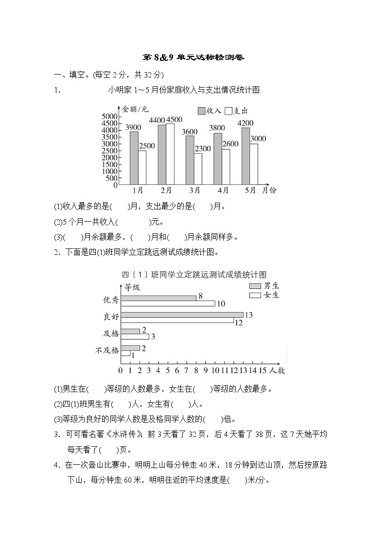 人教版四年级下册数学 第8&9单元达标检测卷01