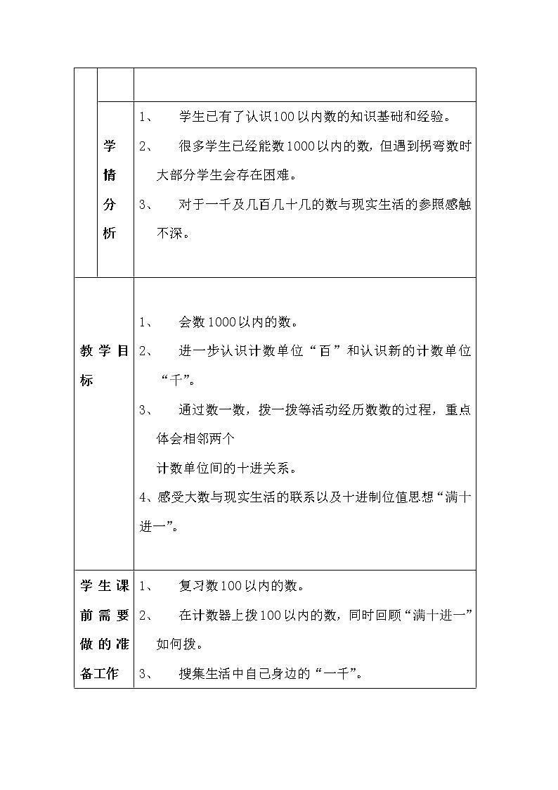 人教版小学数学二年级下册 七.万以内数的认识 1.1000以内数的认识 教案第2页