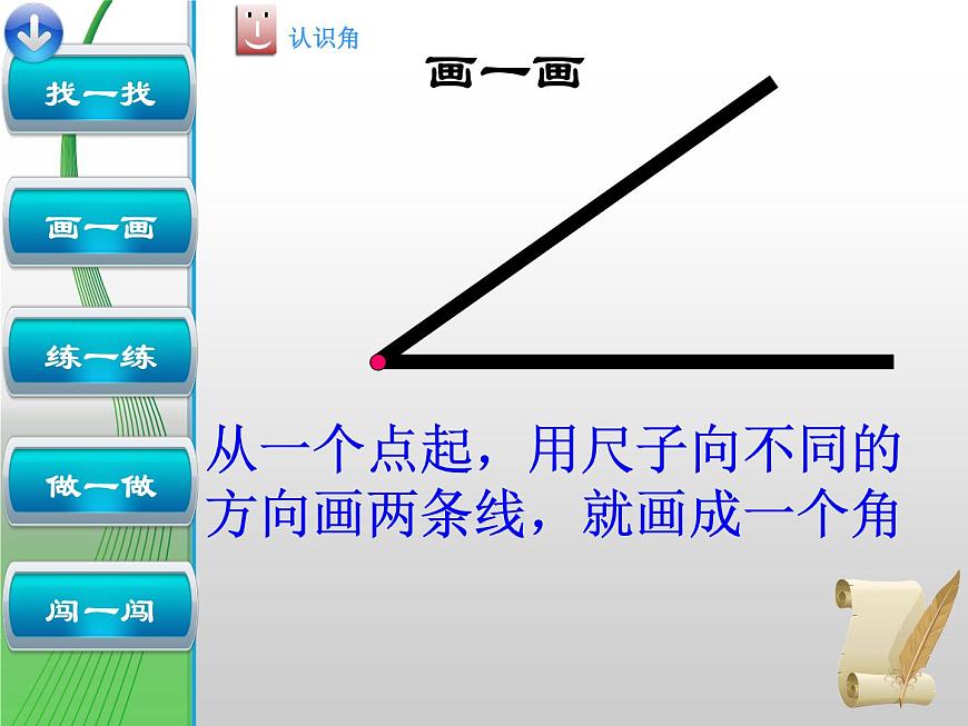 北師大版數(shù)學(xué)二年級(jí)下冊(cè) 6.1 認(rèn)識(shí)角(22)(課件)第4頁(yè)