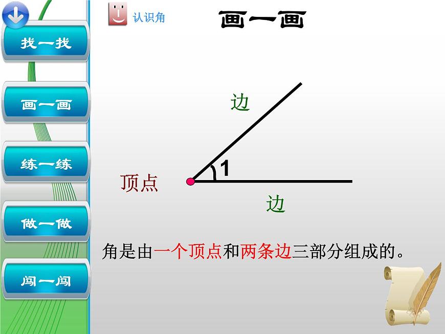 北師大版數(shù)學(xué)二年級(jí)下冊(cè) 6.1 認(rèn)識(shí)角(22)(課件)第5頁(yè)