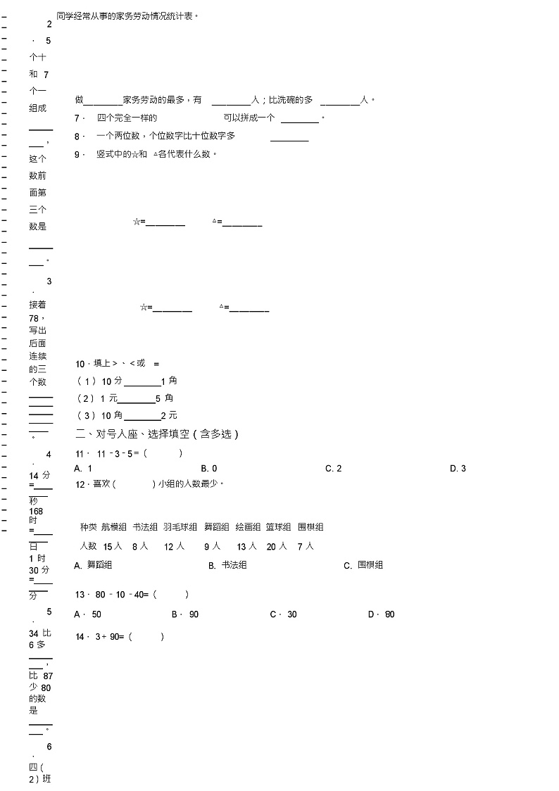 2018-2019年重庆市巫山县明德塘坊希望小学一年级下册数学复习题含答案第2页