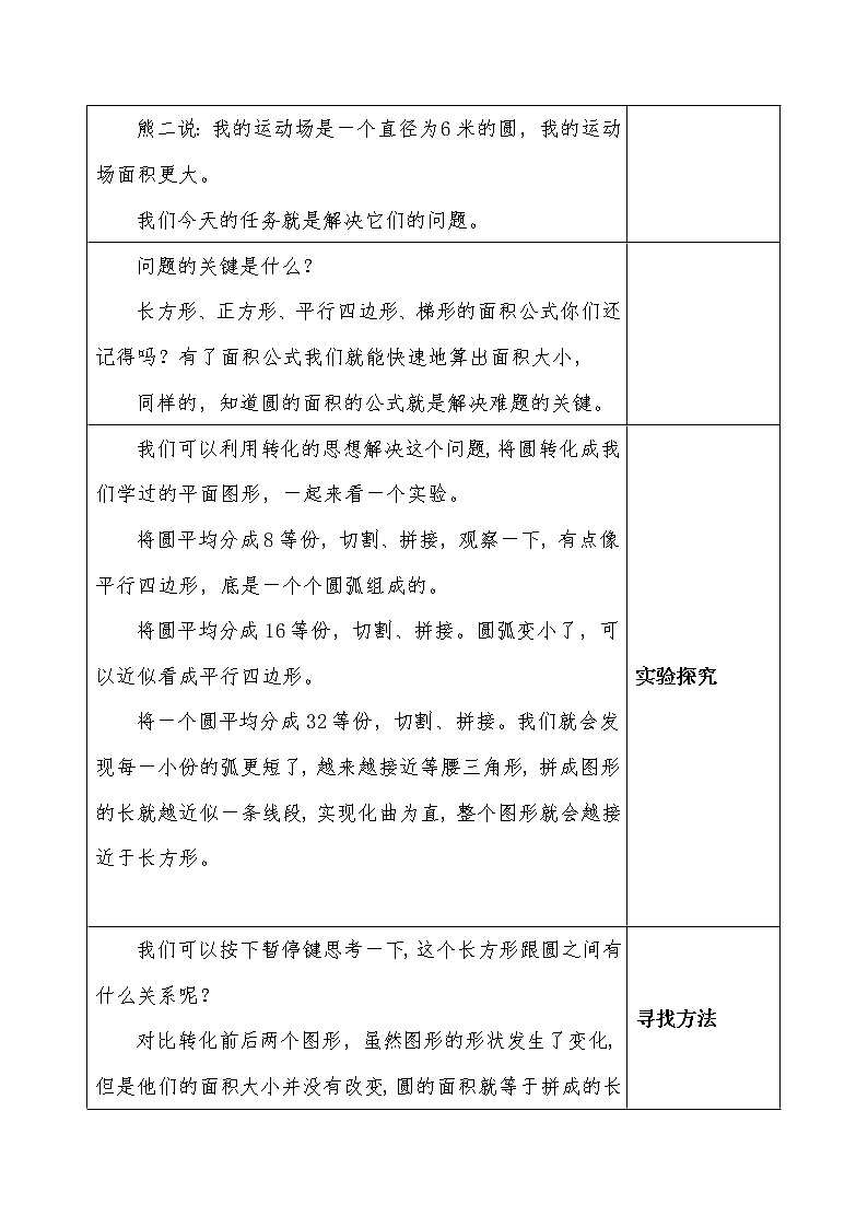 六年级上册数学教案-圆的面积 西师大版02
