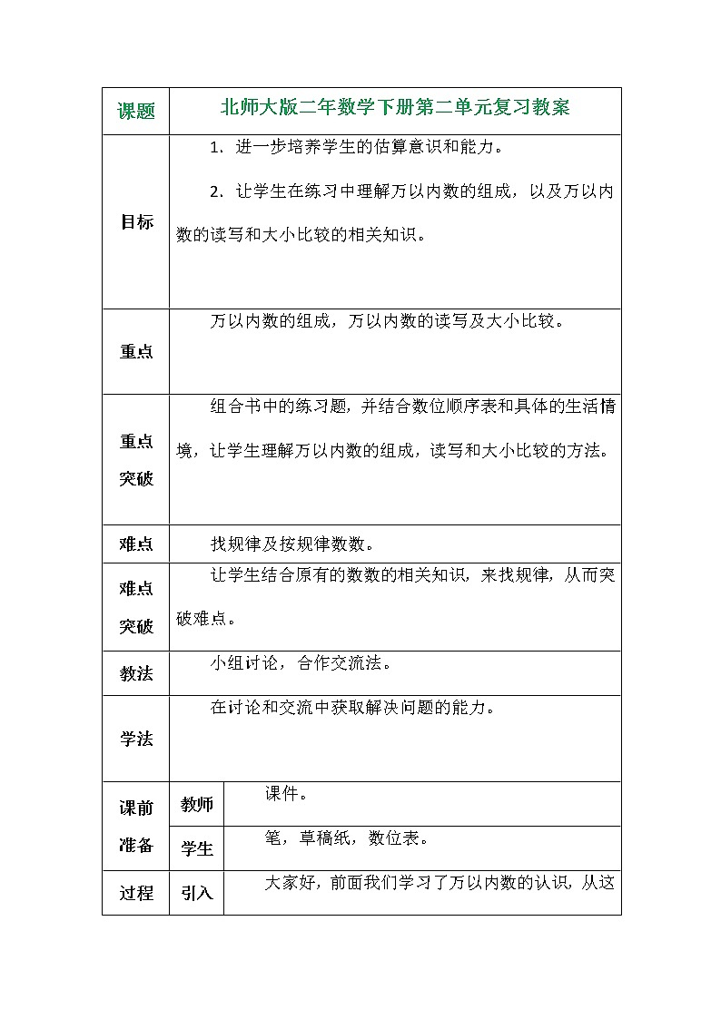 北师大版二年数学下册第二单元复习教案01