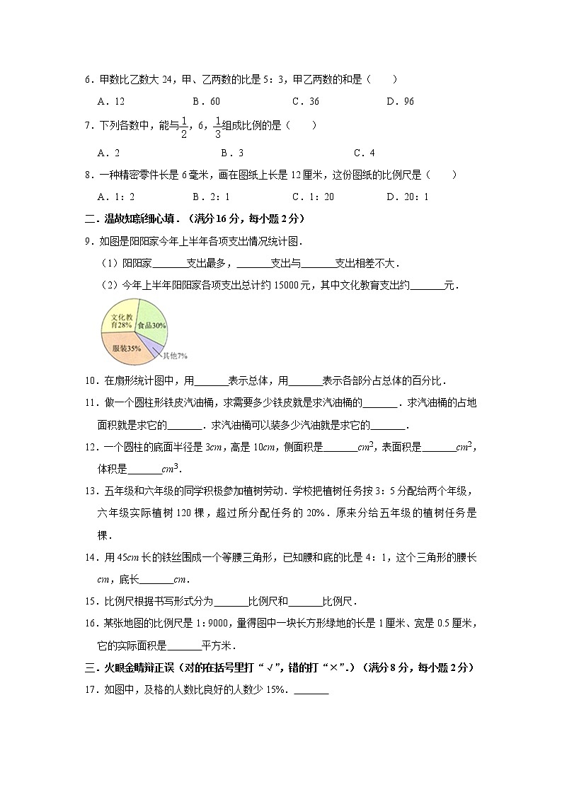 苏教版小学数学六年级下册期中满分必刷特训卷(六)(word版,含答案)第2页