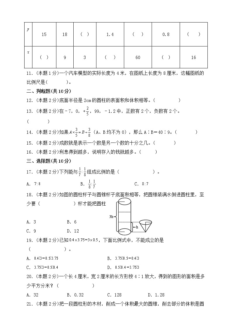 2021-2022学年下学期六年级数学期中模拟检测卷(一)(人教版,含答案)第2页
