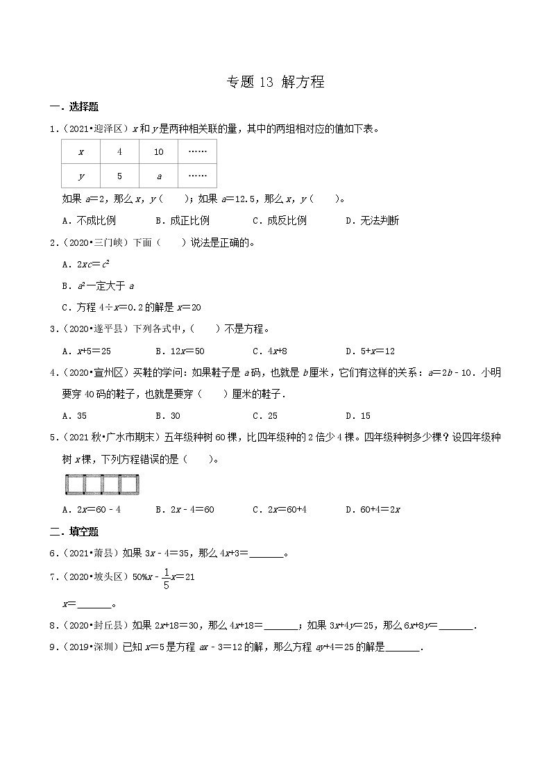 2022年小升初专题强化训练 专题13《解方程》(原卷)第1页
