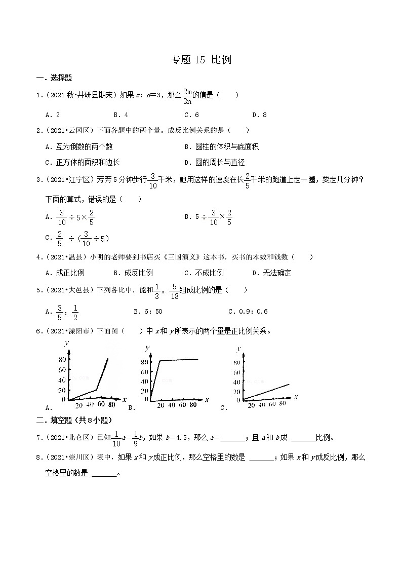 2022年小升初专题强化训练 专题15《比例》(原卷)第1页