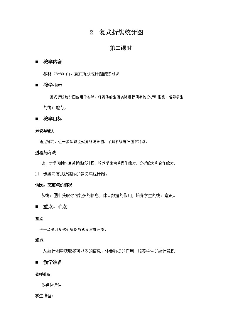 青岛版六年制数学五年级下册《6-2 复式折线统计图 第二课时》教案教学设计01