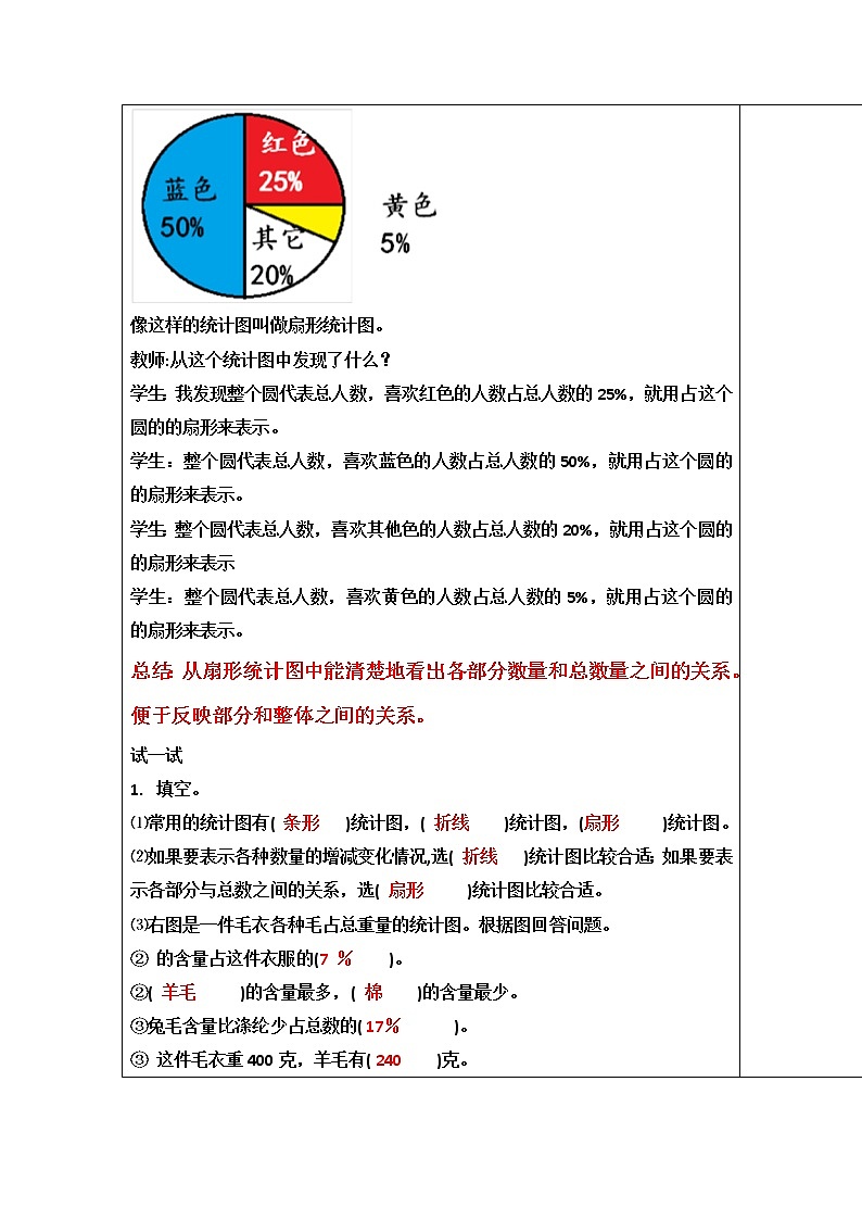 六年级下册数学教案-4.1 扇形统计图(1) ︳西师大版第2页