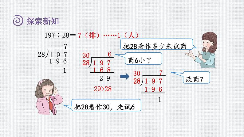 人教版四年级数学上册 第6单元 除数是两位数的除法 第4课时 商是一位数的笔算除法(三)——“五入法”试商(授课课件)第4页
