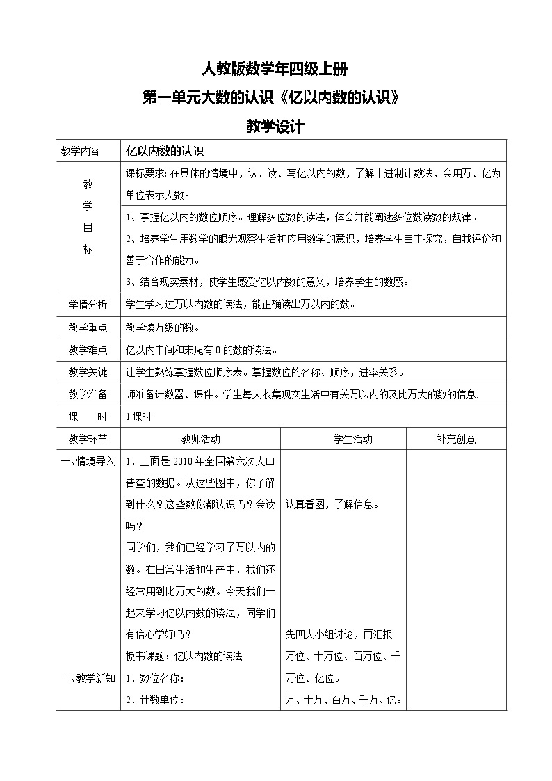 人教版数学四上第一单元第一课时《亿以内数的认识》课件+教案+同步练习（含答案）01