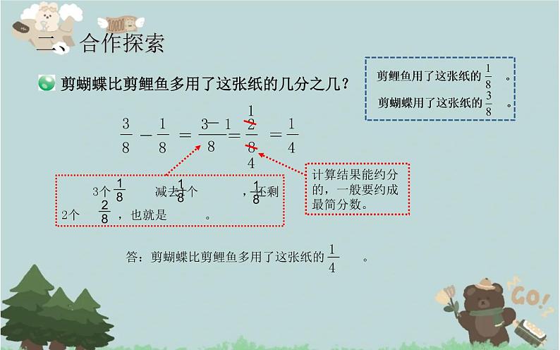 2021-2022学年青岛版数学五年级下册 三 剪纸中的数学 分数加减法(一) 信息窗二(同分母分数加减法)课件第4页