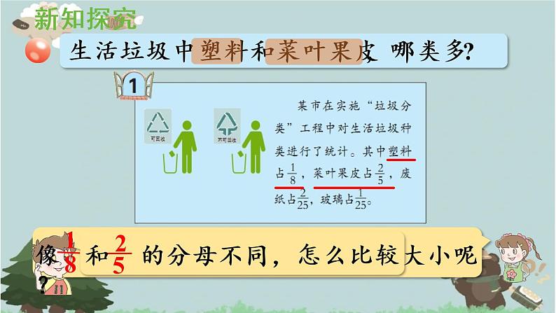 2021-2022学年青岛版数学五年级下册 五 关注环境 分数加减法(二) 信息窗一(通分)课件第6页