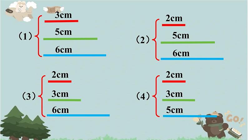 2021-2022学年青岛版数学四年级下册 四 巧手小工匠 认识多边形 信息窗二 (三角形的三边关系)课件第8页