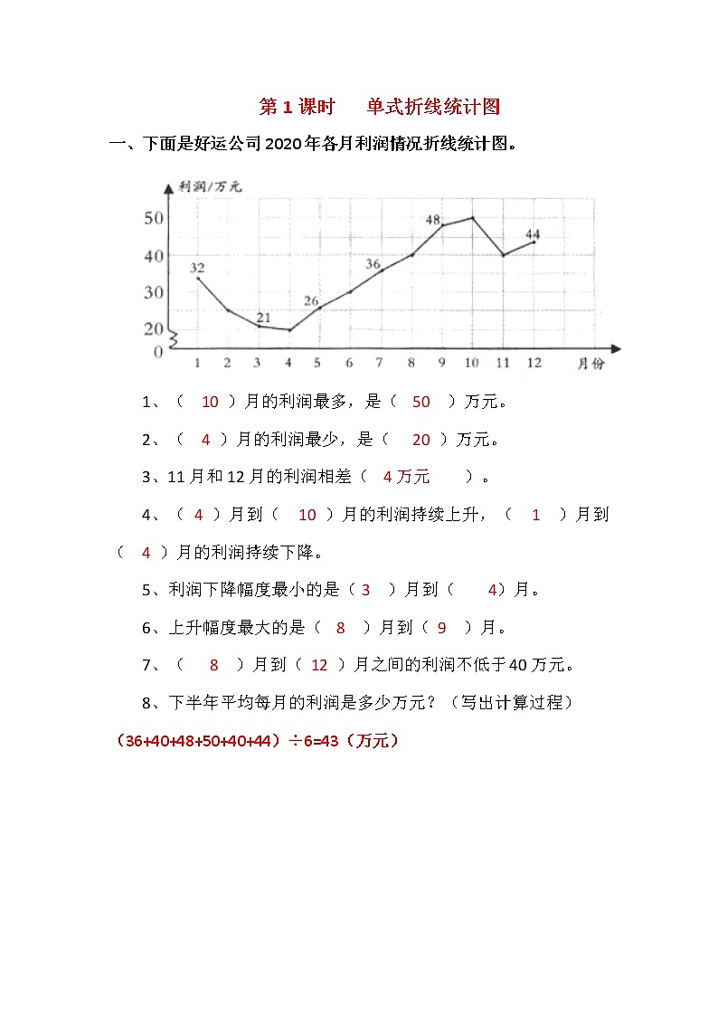 人教版五年级数学下册第七单元《折线统计图》课后服务作业设计第3页