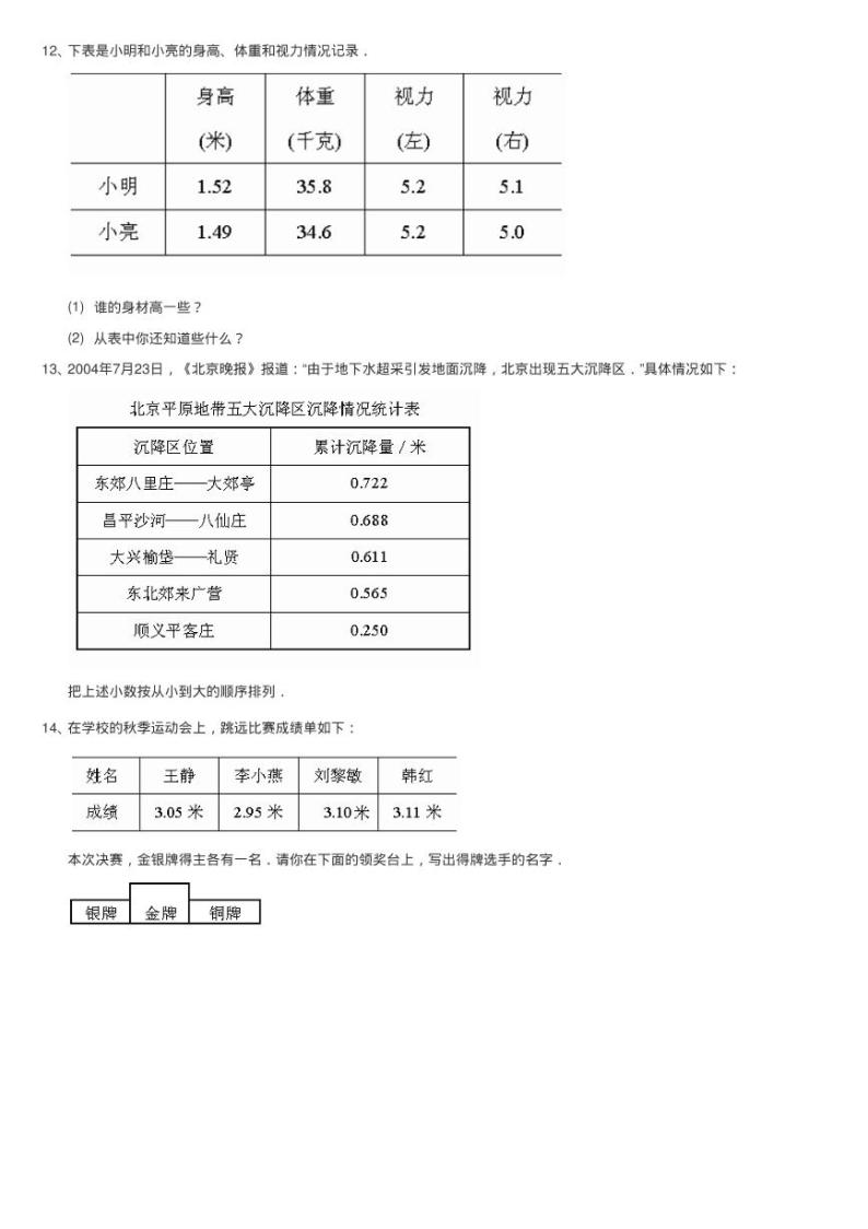 2020-2021学年北师大版数学四年级下册1.4比大小同步测试02