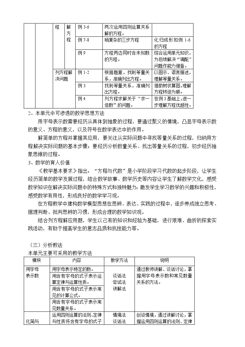 沪教版  五年级上册数学 《简易方程(一)》单元教学设计03