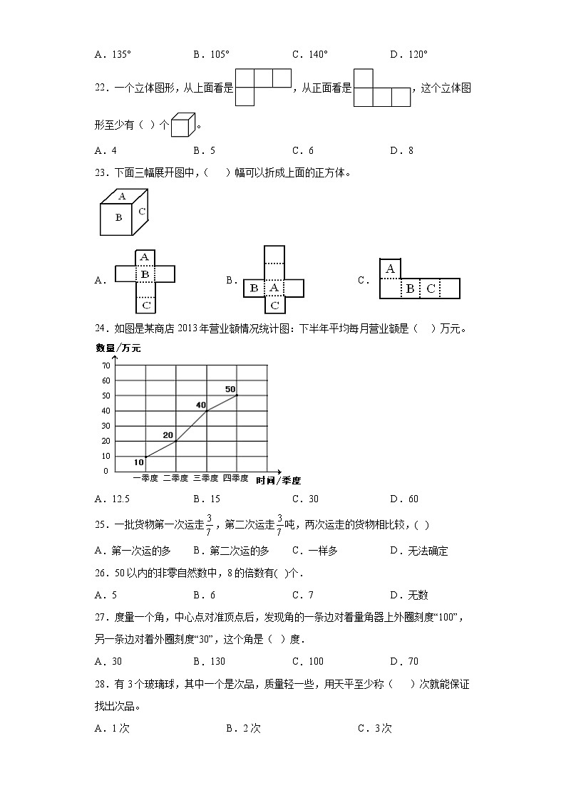 基础知识选择题专项练(试题)-五年级下册数学人教版第3页
