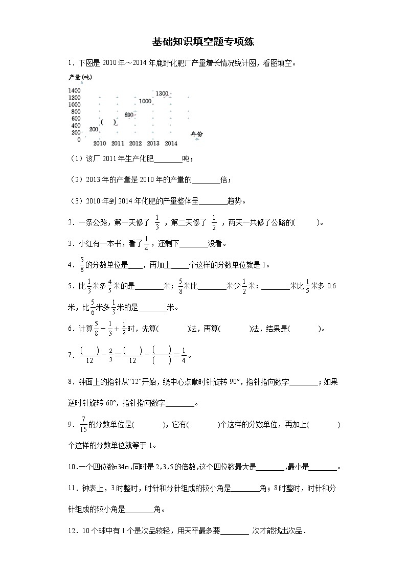 基础知识填空题专项练(试题)-五年级下册数学人教版第1页