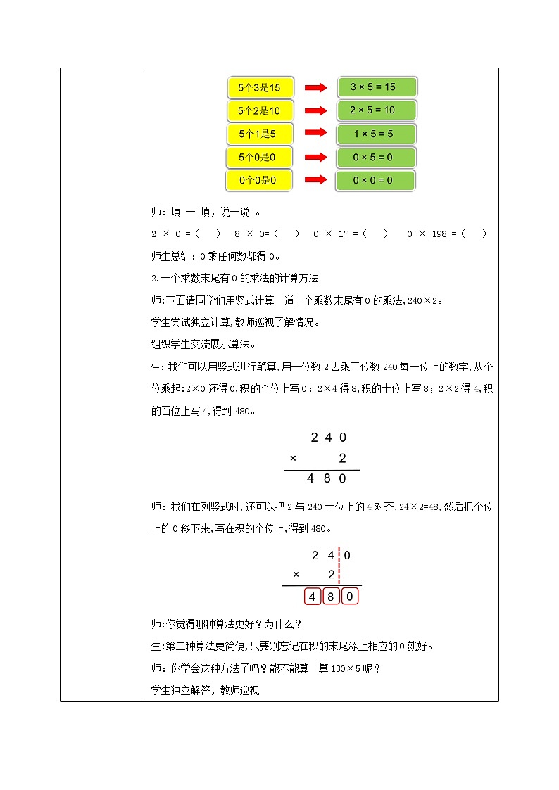 北师大版小学数学三年级上册6.5《0×5=?》教学设计第2页