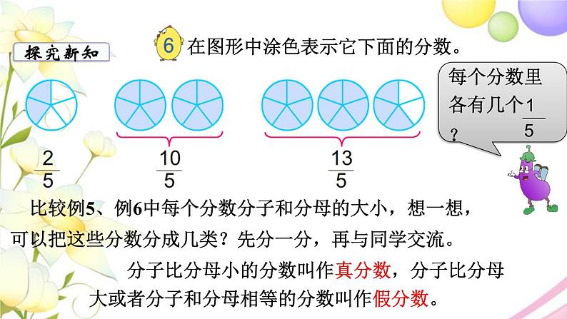 苏教版五年级数学下册第四单元分数的意义和性质第4课时真分数与假分数教学课件第5页