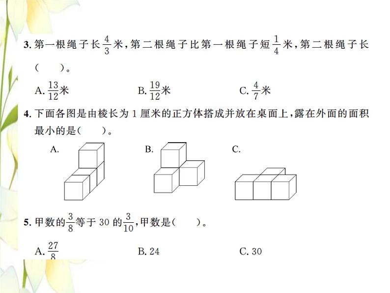 北师大版五年级数学下学期期末测试一习题课件北师大版第5页