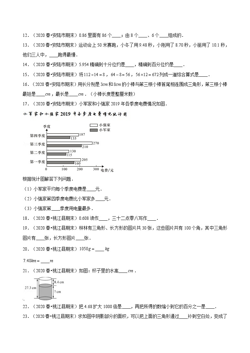 【期末题型专项训练】全国人教版小学数学四年级下册期末真题12套汇编—填空题113题(人教版,含答案)02