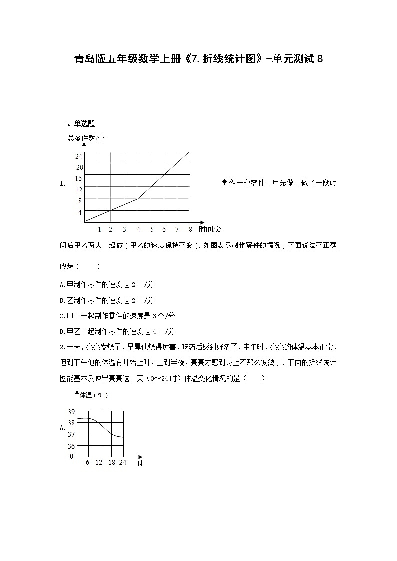 五年级数学上册试题 -《7.折线统计图》单元测试 青岛版(含答案) (1)第1页