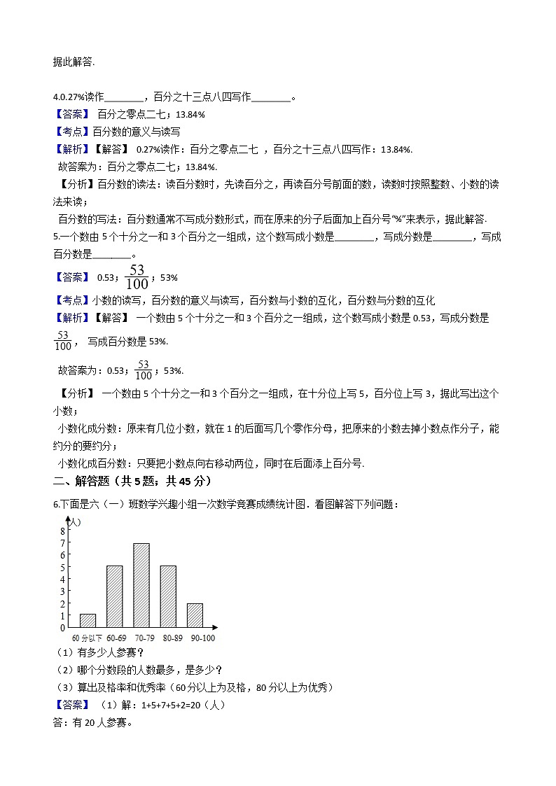 六年级上册数学试题 - 百分数(一)- 人教版(含答案)第2页