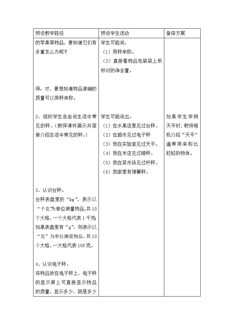 二年级下册数学教案-4.2 认识千克和克|冀教版02