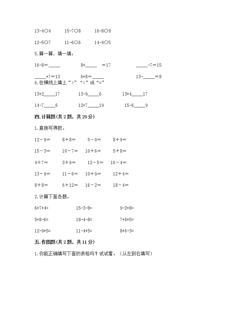 北京版一年级上册数学第九单元 加法和减法(二) 测试卷【培优b卷】03