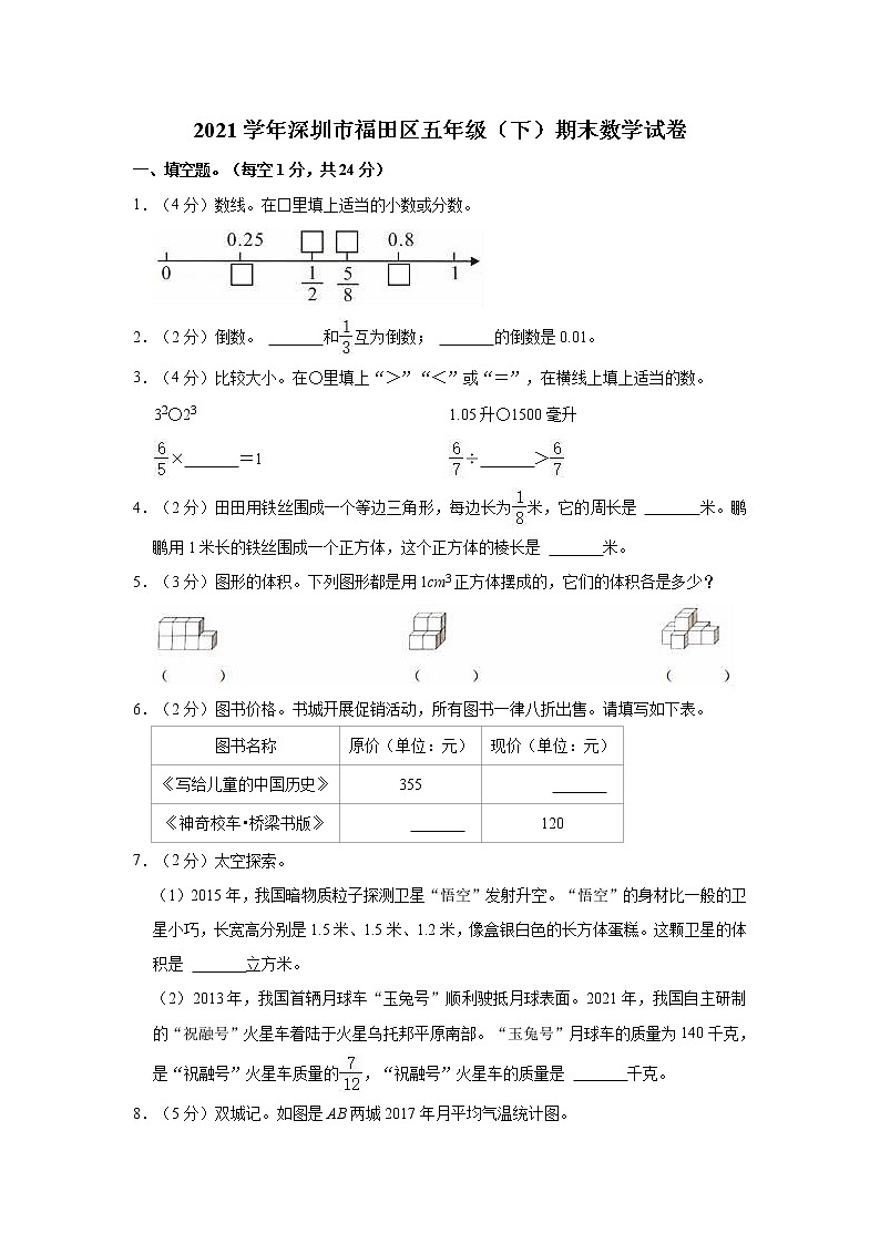 深圳市福田区2021年五年级数学下册期末试卷附答案第1页
