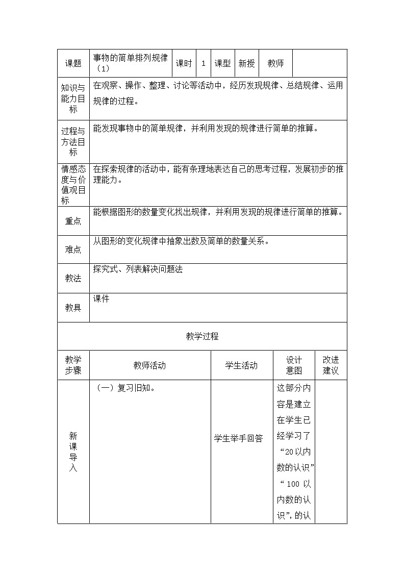 三年级下册数学教案-9.1 事物的简单排列规律|冀教版(1)01