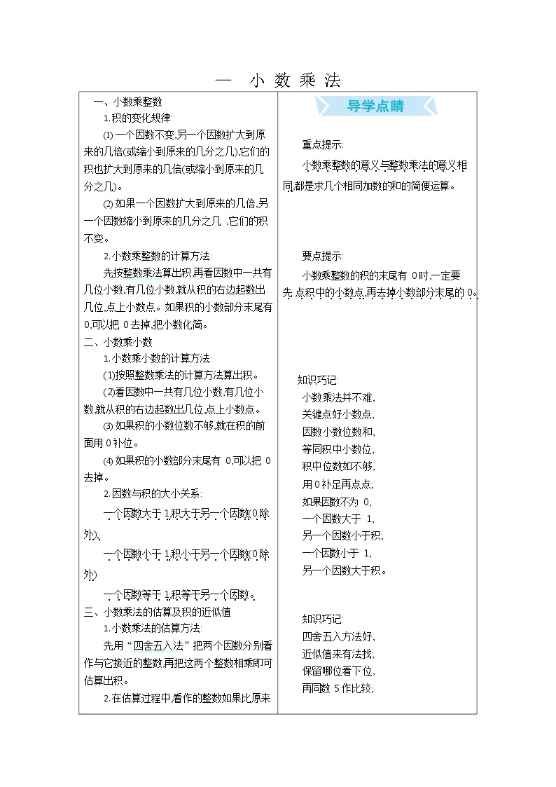 数学5年级上北京版单元知识点汇总01