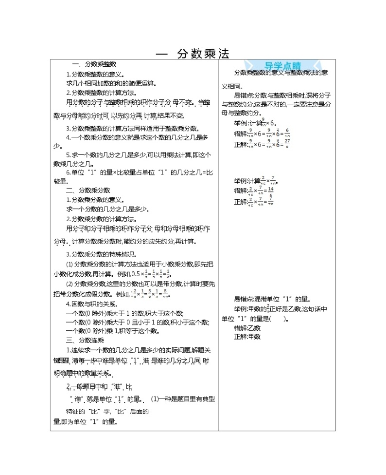 数学6年级上北京版单元知识点汇总01