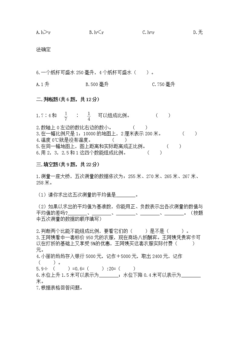 小学六年级下册数学 期末测试卷附参考答案(研优卷)第2页