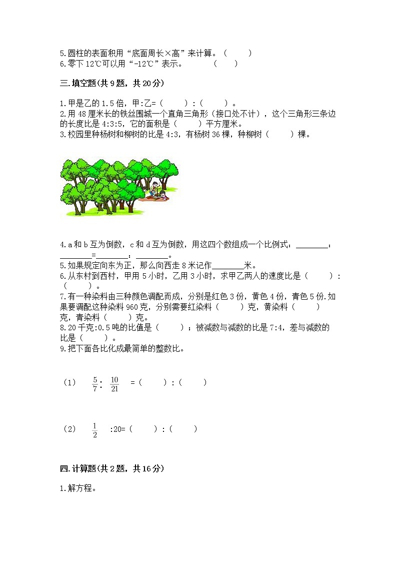 小学六年级下册数学期末测试卷附完整答案(考点梳理)第2页