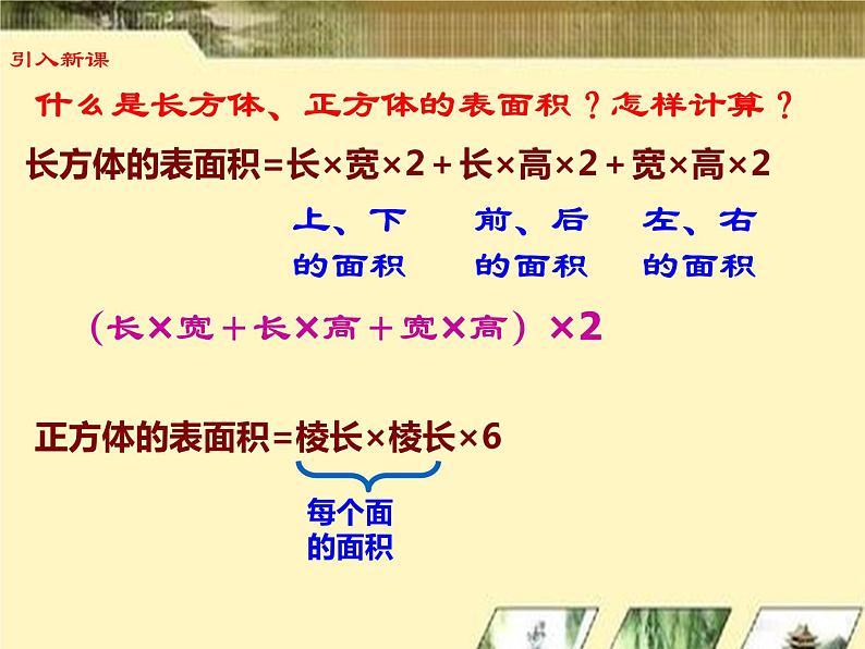 【精品备课】六年级上册数学课件-第一单元第4课时 长方体和正方体的表面积(2)苏教版第1页