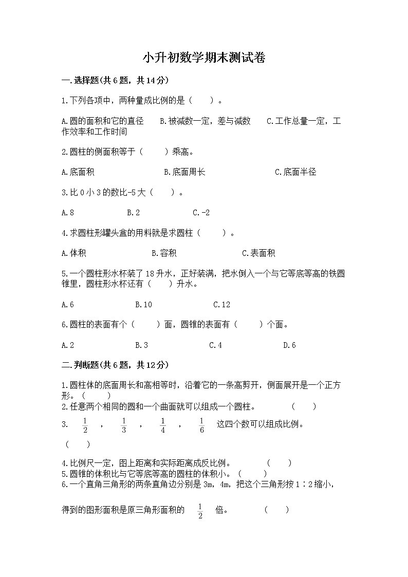 小升初数学期末测试卷(考点提分)第1页