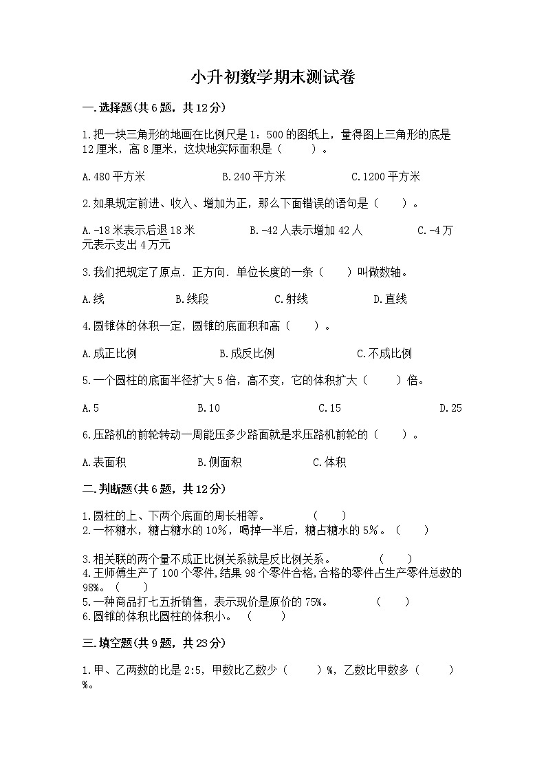 小升初数学期末测试卷(培优)第1页