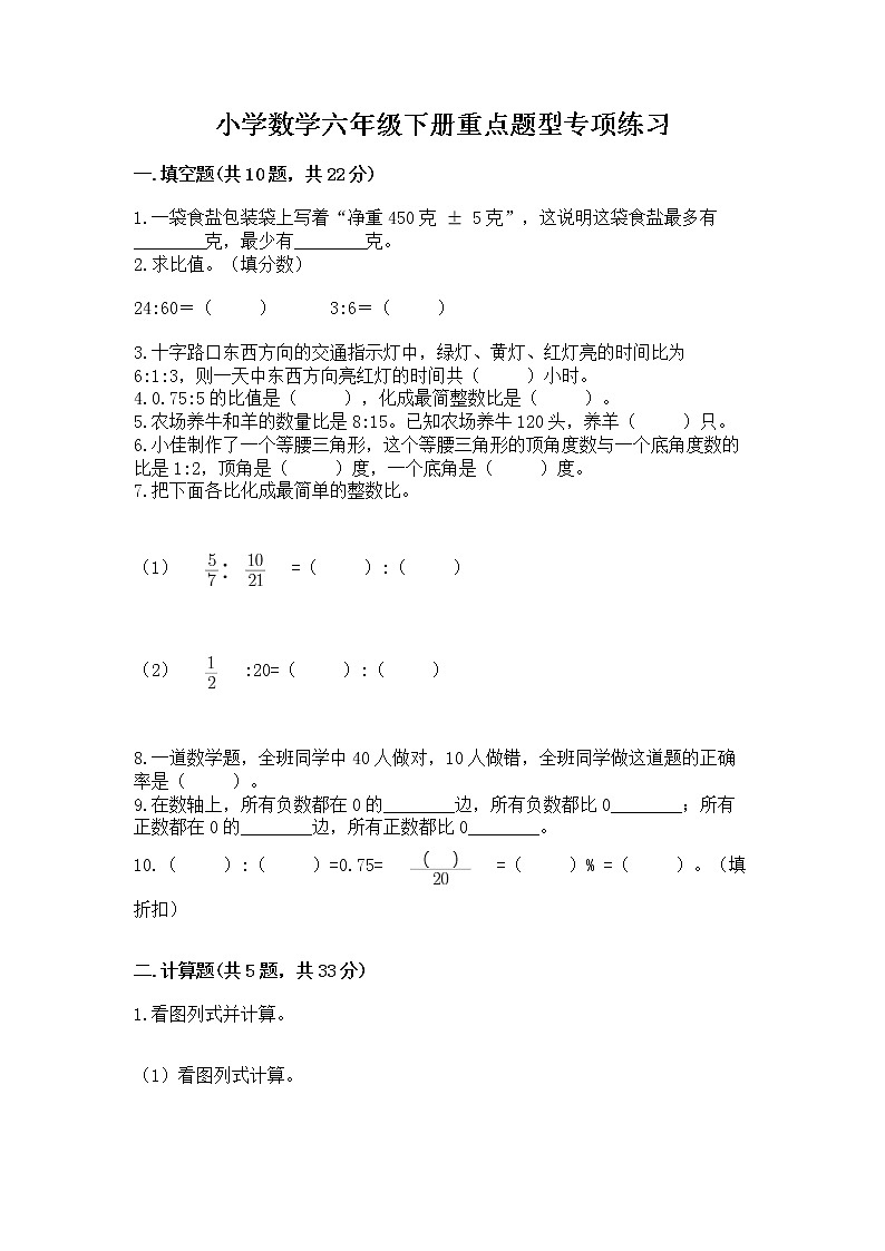 小学数学六年级下册重点题型专项练习及参考答案【达标题】01