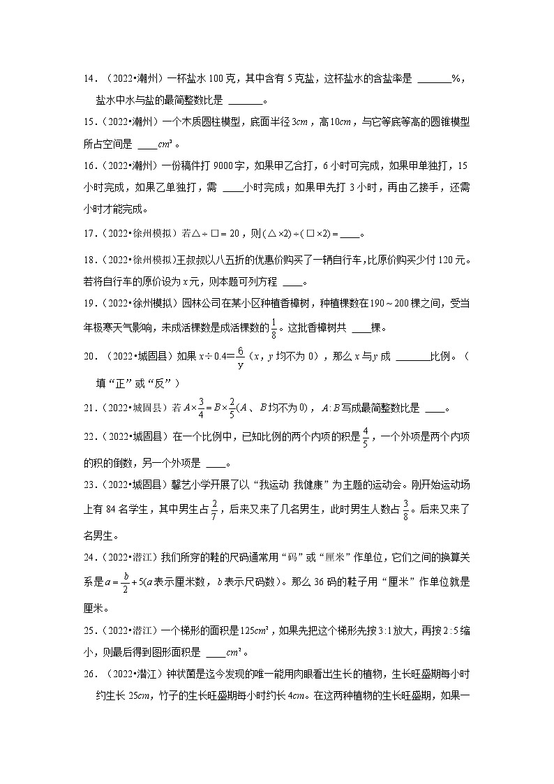 2022年分班考填空题真题演练(专项训练)-小学数学六年级下册人教版第2页